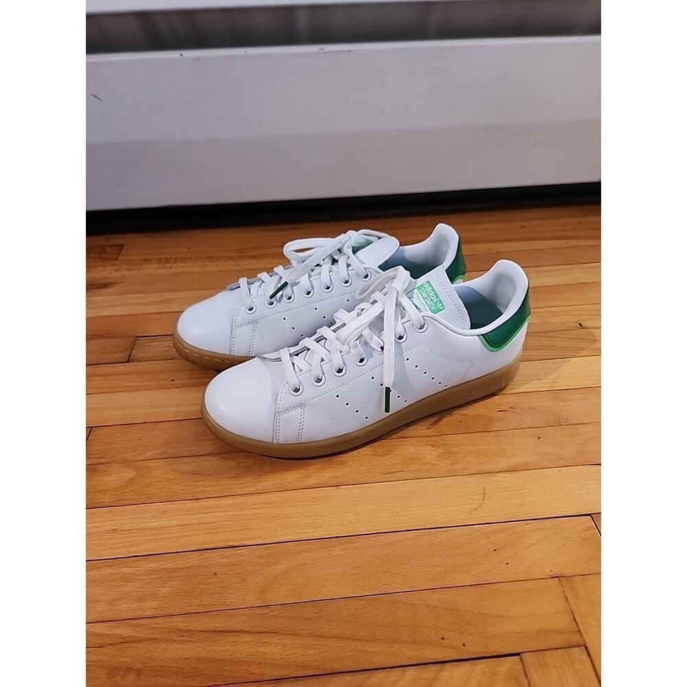 Adidas Stan Smith Mens Lace Up Round Toe Logo Sneakers White Green Size 7.5